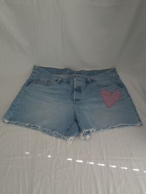 Levi's Faded Blue Denim Shorts with Dark Red Heart Patch